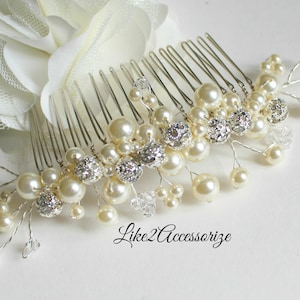 Pearl Hair Accessories, Bridal Hair Comb, Wedding Hair Piece, White Ivory Pearl, Bridesmaid Beaded Silver  Gold Comb, Veil Attachment Comb