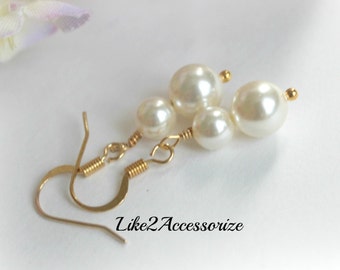 Bridesmaid Pearl Earrings, Rose Gold Ivory Pearl, Drop Pearl Earrings, Wedding Accessories, Wedding Jewelry, Classic Earring Bridesmaid Gift