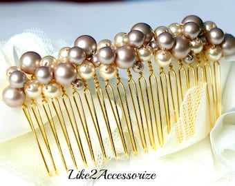 Pearl Hair Accessories Wedding Pearl Hair Comb Wedding Hair Piece Blue Brown Pearl Hair Piece Bridal Pearl Hair Comb Veil Attachment Comb