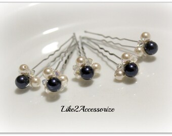 Wedding Accessories Bridal Headpiece Crystal Swarovski Pearls Hair Pins Navy Blue White Ivory Pearl Bridal Hair Clip Bridesmaid Hair Clip
