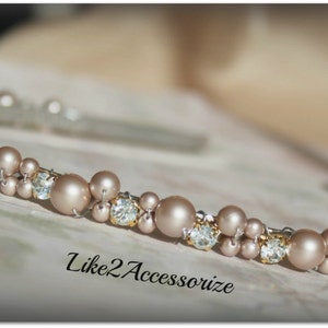 Light Champagne Brown Swarovski Pearl Headband Bridal Tiara Headband Wedding Jewelry Bridal Head Piece Rhinestones Pearl Wedding Headband