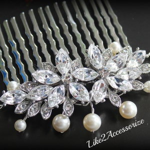 Bridal Rhinestone Hair Comb Wedding Comb Wedding Pearl Flower Hair Comb Hair Accessories Bridal Head Piece Bridal Bridesmaid Vintage Comb