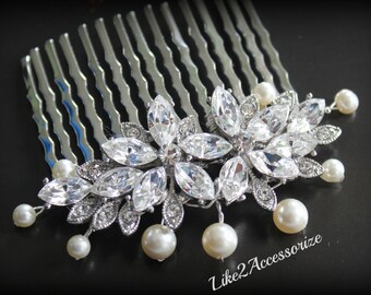 Bridal Rhinestone Hair Comb Wedding Comb Wedding Pearl Flower Hair Comb Hair Accessories Bridal Head Piece Bridal Bridesmaid Vintage Comb