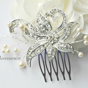 Bridal Rhinestone Hair Comb, Wedding Comb, Crystal Comb, Pearl Flower Hair Comb, Hair Accessories, Bridal Headpiece, Bridesmaid Vintage Comb