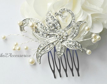 Bridal Rhinestone Hair Comb, Wedding Comb, Crystal Comb, Pearl Flower Hair Comb, Hair Accessories, Bridal Headpiece, Bridesmaid Vintage Comb