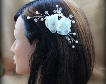 White Ivory Champagne Pearl, Bridal Hair Pin, Wedding Hair Accessories, Swarovski Pearl, Wedding Hair Flower Pearl Clip Floral Vine Hair Pin