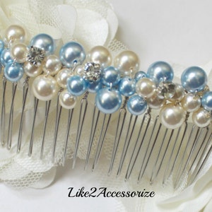 Wedding Hair Pearl Comb Bridal Hair Accessories Bridal Comb Wedding Headpiece Someting Blue Comb White Ivory Pearl Comb Veil Attachment Comb