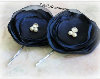 Navy Blue Hair Flower Clip Wedding Hair Piece Bridal Flower Clip Bobby Pins Bridal Headpiece Bridesmaid Gift Wedding Hair Accessories