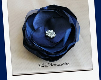 Navy Blue Flower Hair Clip Rhinestone Cluster Bridal Headpiece Hair Accessories Bridesmaid Gift Wedding Flower Handmade Hair Flowers Brooch