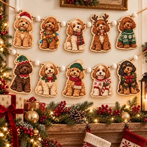 Christmas Cavapoo Wooden Garland, Dog Holiday Decor, Puppy Christmas ...