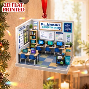 STEM-lärareminne, 2D-platttryckt datalabbornament, julklapp till tekniklärare, personlig klassrumsornament