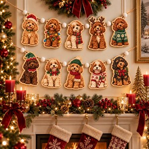Christmas Cavapoo Wooden Garland, Dog Holiday Decor, Puppy Christmas ...