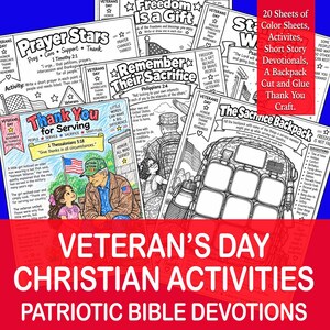 Christian Veterans Day Activities, Bible Devotions, Coloring Pages, Soldier Backpack Craft (Digital Download)
