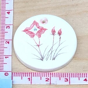 Hand Painted Vintage Bone Pendant Lotus Flower #O9