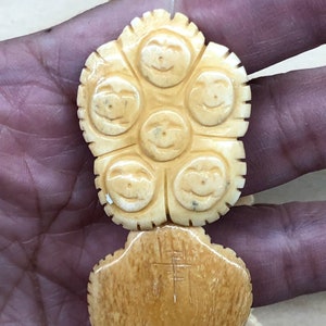 Hand Carved Vintage Bone Beads Smiley face cluster 6 pieces