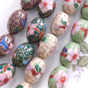 12x18mm Cloisonné Beads Oval &quot;Floral&quot;