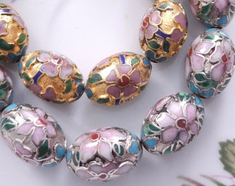 12x18mm Cloisonné Beads Oval "Floral"