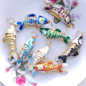 Cloisonne Enamel Koi Fish Charm with gold color ring 2-2.5 inches
