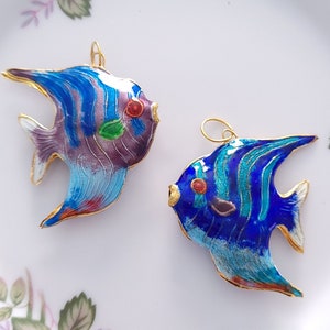 Large Enamel Angel Fish Pendant Charm 45mm x 38mm