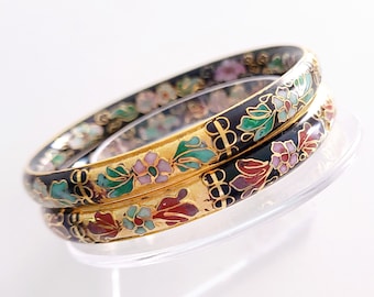 Chinese Cloisonné Floral Gold Foiled Bangle Bracelet (1 Bangle)