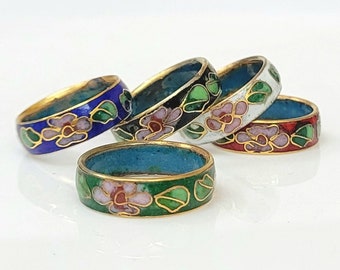 Chinese cloisonné floral design Rings Set of 5