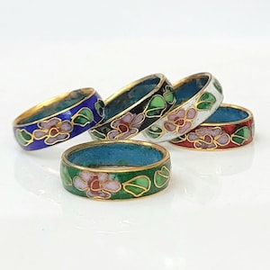 Chinese cloisonné floral design Rings Set of 5