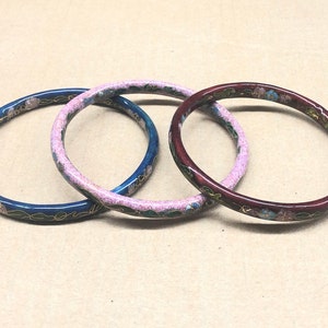 Chinese cloisonné floral design flat bangle bracelet