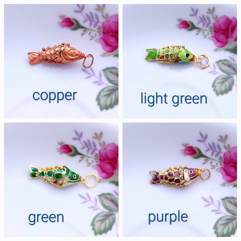 Cloisonne Enamel Koi Fish Charms With Gold Color Ring Etsy