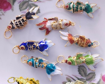 ヴィンテージ 18K ゴールド 関節式魚ペンダント チャーム - Etsy 日本