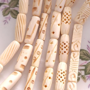 25mm Vintage Hand Carved Bone Beads Tube