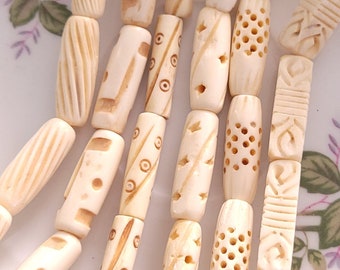 25mm Vintage Hand Carved Bone Beads Tube