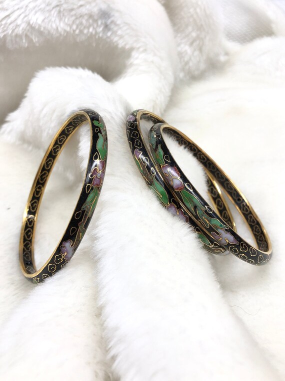 Chinese Cloisonné Floral Design Gold Edges Flat Bangle Bracelet - Etsy