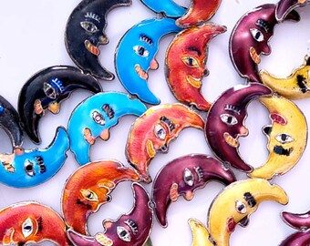 13x22mm Enamel Flat Beads "Moon Face" (12 beads)