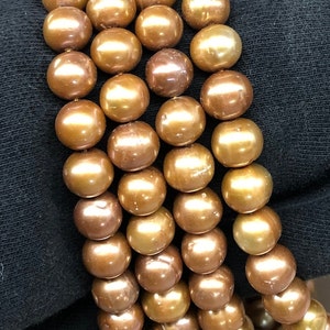 9.5-10.5mm Bronze Brown Pearls Potato Shape 16&quot; Strand