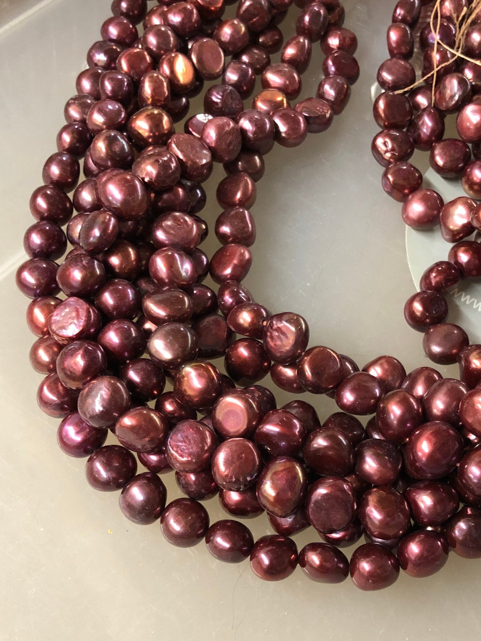10x9mm Cranberry Red Off Round Freshwater Pearl Beads 16 inch 42 piece