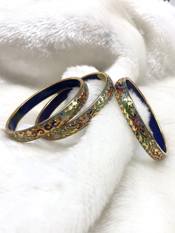 Chinese cloisonné floral gold foiled design bangle