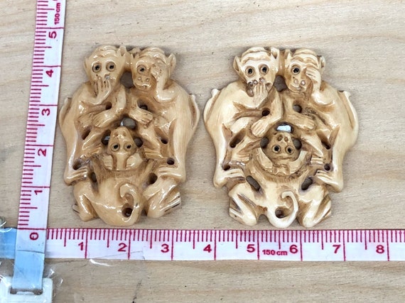 Set of Three Hand Carved Stone Monkeys Set of Three Hand Carved Stone Monkeys