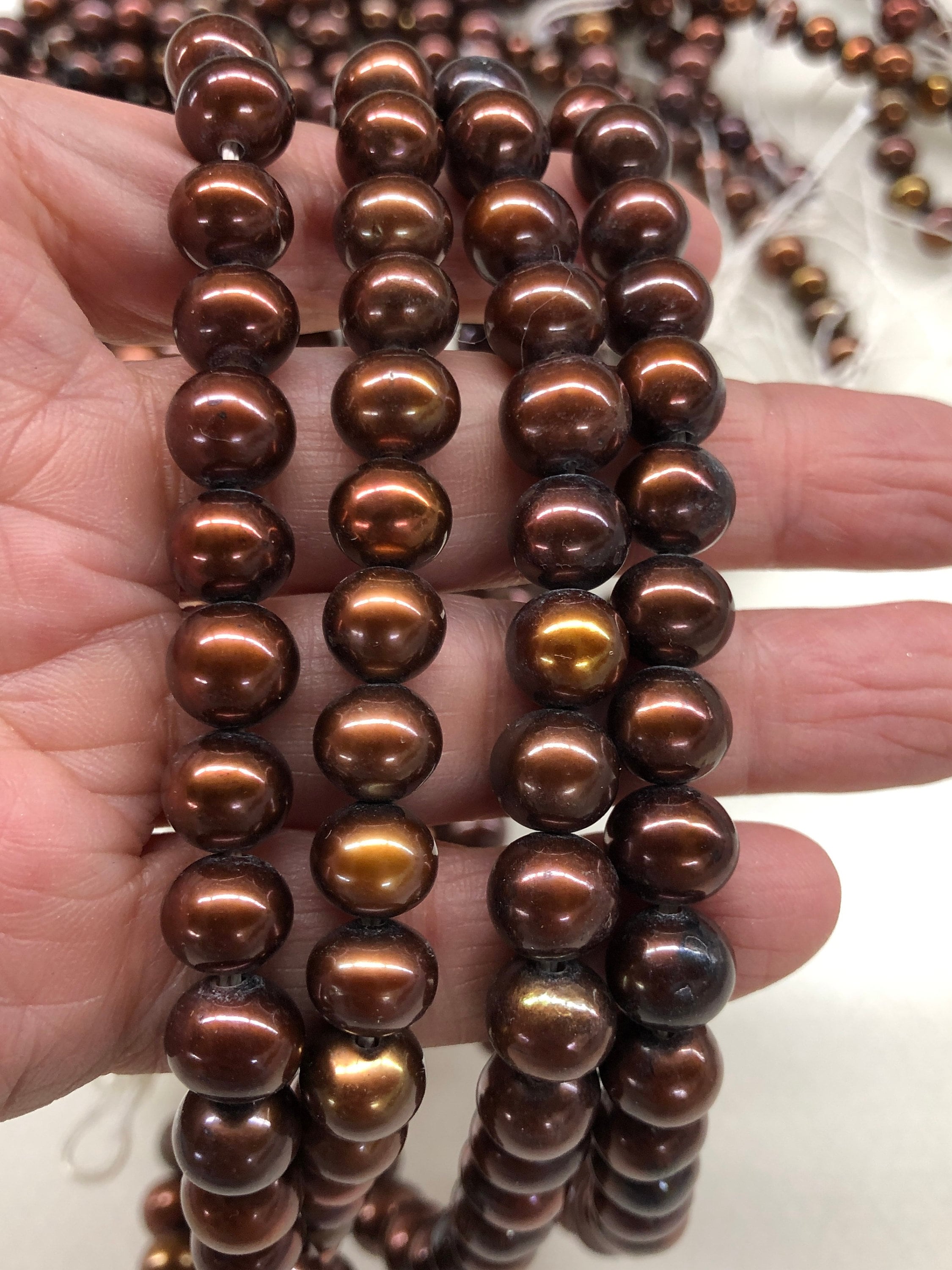 No.1196  ブラウンマーブルイヤリング 8-9mm Chocolate Colored Semi Round Freshwater Pearls 2mm Hole 8