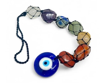 7 Chakra Crystal Hanging, Evil Eye Car Decor, Spiritual Crystal Gift