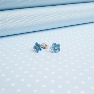 Hand Painted Forget-Me-Not Stud Earrings: Sterling Silver Option, Pale Blue
