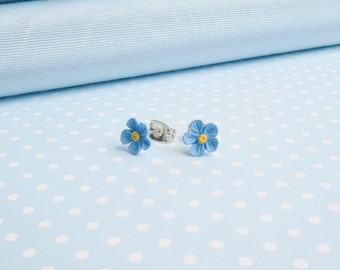 Hand Painted Forget-Me-Not Stud Earrings: Sterling Silver Option, Pale Blue
