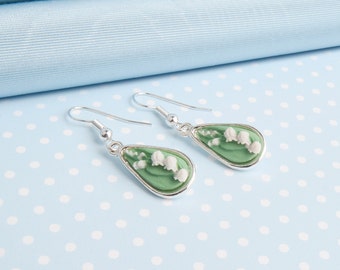 Lily of the Valley ,tear drop,cameo ,dropper earrings