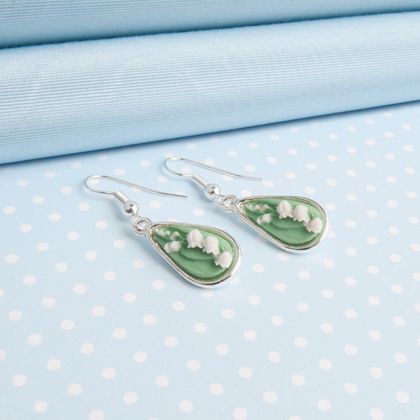 Lily of the Valley ,tear drop,cameo ,dropper earrings