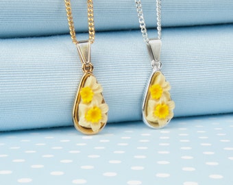 Daffodil Teardrop, Pendant Necklace,Gold or Silver Plated