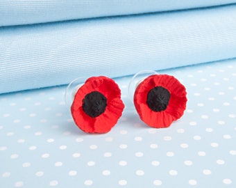 Red Poppy, medium Stud Earring, to remember the fallen