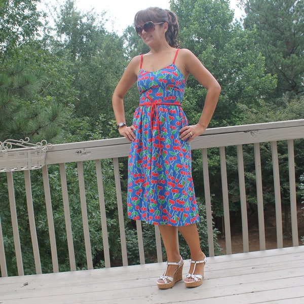 S a l e Vintage 70s Cherry Print Sun Dress by Jenny