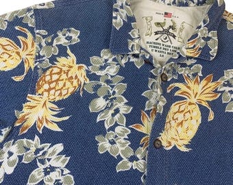 Vintage 1990s The Skins Game Hawaiian Shirt Mens Large Blue Pineapple Aloha USA