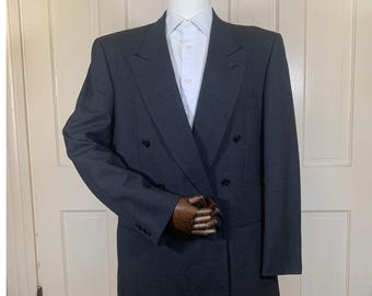 Vintage Albert Nipon Herren-Power-Blazer, Größe 43L, anthrazitgrau, Wolle, zweireihig, Power-Schnitt