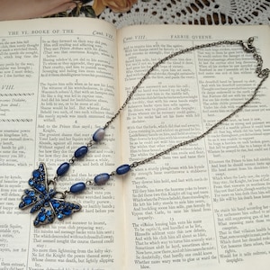 vintage blue butterfly necklace