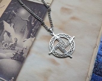 Silberfarbene St.-Brigid-Kreuz-Imbolc-Halskette aus Edelstahl